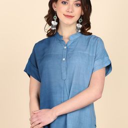 Maaesa Mandarin Collar Bohemian Crepe Shirt Style Top-image-63