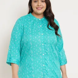 U&F Beyond Geometric Print Mandarin Collar Crepe Shirt Style Top-8