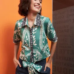 Athena Immutable Floral Printed Linen Shirt Style Top With Waist Tie-Ups detail-image-72