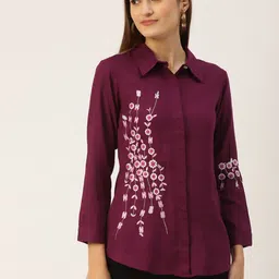 KBZ Maroon & White Floral Print Shirt Style Top-image-33