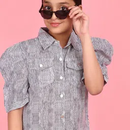 V-Mart Girls Print Puff Sleeve Satin Shirt Style Top-image-85