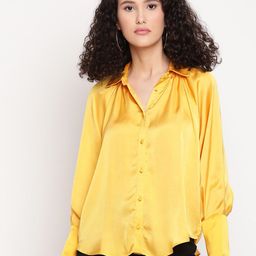 Amagyaa Mustard Yellow Satin Shirt Style Top-image-78