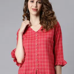Janasya Women Red Checked Top-picture-45