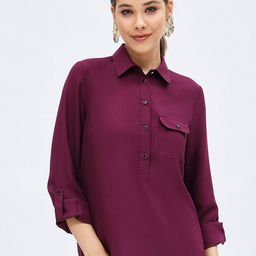 Harpa Spread Collar Roll-Up Sleeves Top-28