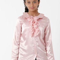 KATE & OSCAR Pink Peter Pan Collar Ruffles Georgette Shirt Style Top-image-60