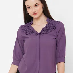 Curves by MISH Mandarin Collar Ruffles Shirt Style Top-picture-31