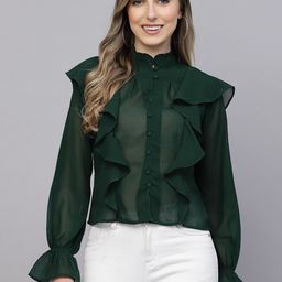aayu Ruffles Georgette Sheer Shirt Style Top-image-52