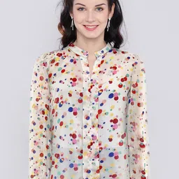TOOCHKI Polka Printed Mandarin Collar Georgette Shirt Style Top-picture-50