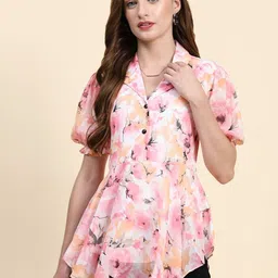 BAESD Floral Printed Shirt Collar Georgette Top-image-87