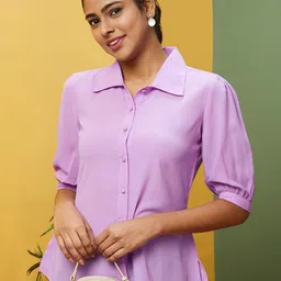 Globus Lavender Shirt Collar Puff Sleeve Shirt Style Top-picture-17