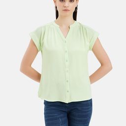 Kazo Mandarin Collar Extended Sleeves Shirt Style Top-image-80