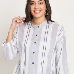 CHARMGAL Striped Band Collar Shirt Style Top-picture-15