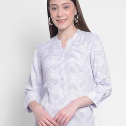 Crimsoune Club Geometric Embroidered Mandarin Collar Lyocell Shirt Style Top-image-34