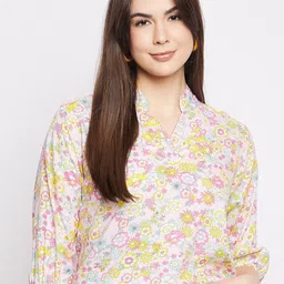 Mayra Floral Print Mandarin Collar Puff Sleeves Shirt Style Top-image-83