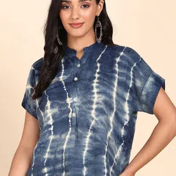 Maaesa Tie and Dye Mandarin Collar Extended Sleeves Regular Top-image-86