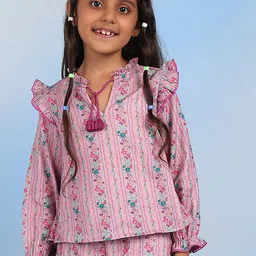 BAESD Floral Print Tie-Up Neck Cotton Shirt Style Top-image-31