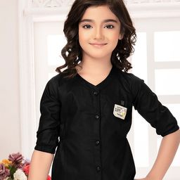 Tiny Kingdom Girls V-Neck Cuffed Sleeves Cotton Shirt Style Top-image-71
