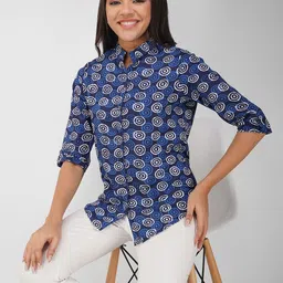 KALINI Geometric Printed Cotton Shirt Style Top-image-35