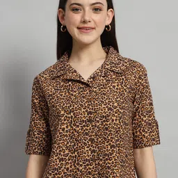 HANDICRAFT PALACE Animal Printed Cotton Shirt Style Crop Top-image-17