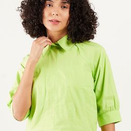 Athena Immutable Shirt Collar Cuffed Sleeves Cotton Top-picture-15