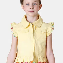 One Friday Girls Flutter Sleeve Shirt Collar Cotton Front Open Top-image-4