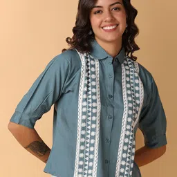 V-Mart Ethnic Embroidered Cotton Shirt Style Top-picture-18