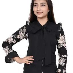 FELLAMO Girls Floral Printed Tie-Up Neck Shirt Style Top-picture-4