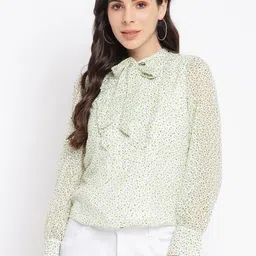 Latin Quarters Printed Tie-Up Neck Shirt Style Top-image-25