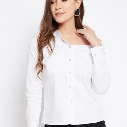 Imfashini White One Shoulder Shirt Style Top-picture-38