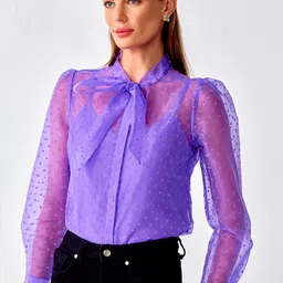 COVER STORY Self Design Cuffed Sleeves Shirt Style Top-image-54