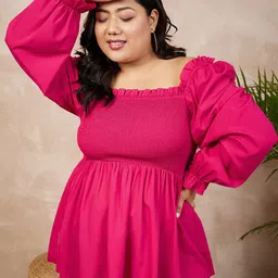 Berrylush Curve Plus Size Square Neck Smocked A-Line Regular Top-picture-6
