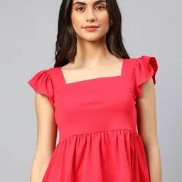 Xpose Square Neck Flutter Sleeves Peplum Top-55