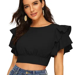 SANJANA SILK Flutter Sleeves Crop Top-image-61