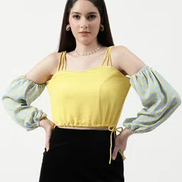 Zima Leto Abstract Printed Puff Sleeves Regular Crop Top-6
