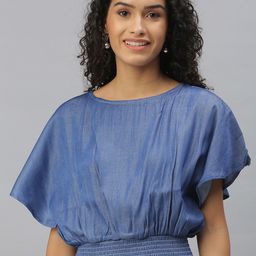 SHOWOFF Blue Denim Blouson Crop Top-image-58