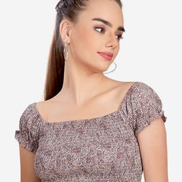 VASTRADO Grey & Brown Print Blouson Cotton Crop Top-16