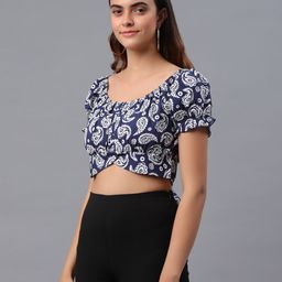 PRETTY LOVING THING Women Blue Floral Print Blouson Crop Top-image-97