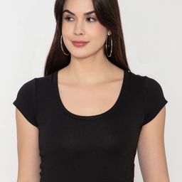 Finesse Scoop Neck Cap Sleeves Cotton Fitted Crop Top-image-99