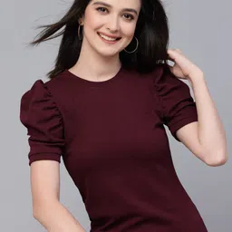 Style Quotient Maroon Round Neck Puff Sleeves Top-image-78