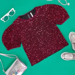 Pantaloons Junior Girls Embellished Puff Sleeves Top-image-87
