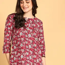 JAIPURFAME Floral Print Round Neck Cotton Top-picture-24