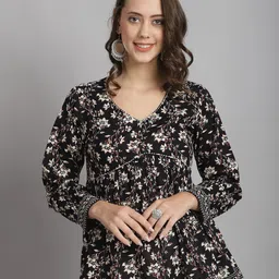Rajnandini Floral Printed Pure Cotton A-Line Top-image-10