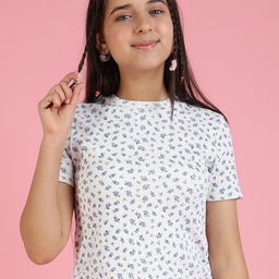 Lil Tomatoes Girls Floral Printed Round Neck Cotton Top-image-33