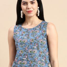 De Moza Floral Printed Sleeveless Cotton Top-picture-49