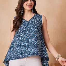 InWeave Geometric Printed V-Neck Cotton Top-image-76