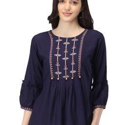 ROOPWATI FASHION Navy Blue Floral Embroidered Empire Top-image-42