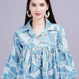 KALINI Abstract Printed Shirt Style Bell Sleeves Top-image-58