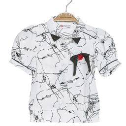 Peppermint Girls Abstract Printed Shirt Collar Puff Sleeves Top-image-74