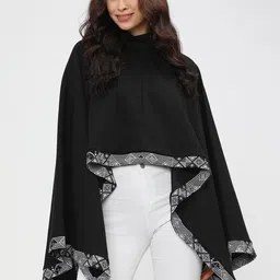 Vishudh Women Black Knitted Cape Top-image-64