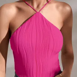 Stylecast X Slyck Self Design Halter Neck Fitted Top-image-46